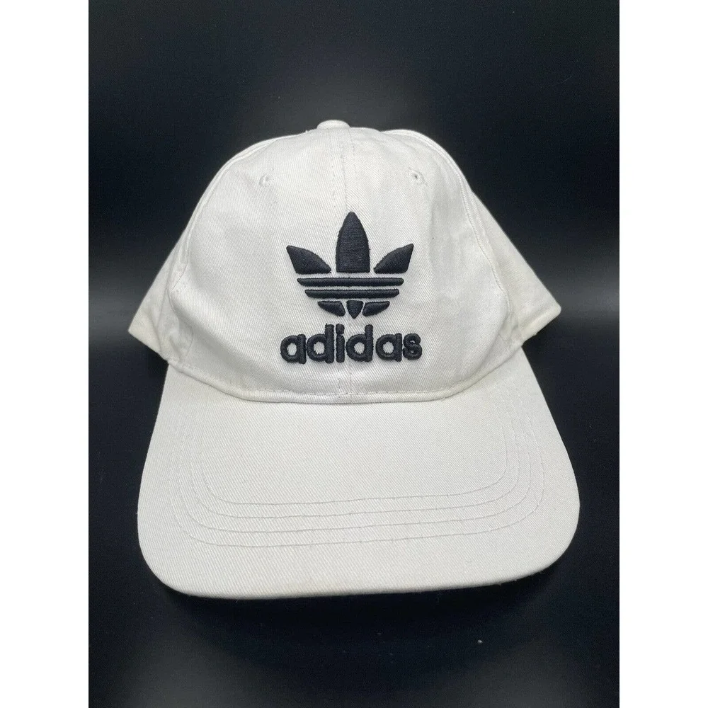 Adidas Hat Cap Strapback White Black Trefoil Logo Spell Out Adjustable Mens - Picture 2 of 5